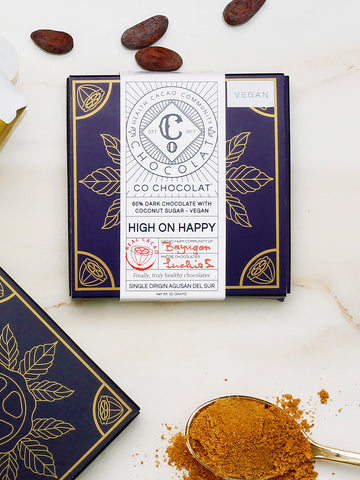 High on Happy 60 % Dark Chocolate with Coconut Sugar - Gluten-Free Chocolate Bar - Co Chocolat - Finally, Truly Healthy Chocolates